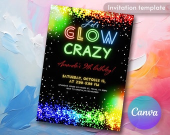 Printable Editable Glow Party Birthday Invitation, Glow crazy Invite, Glow Party Template, Neon Party Invite digital template? girl birthday