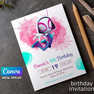 Gwen Birthday Invitation, Spider-verse Girl Birthday Invite, Editable ...