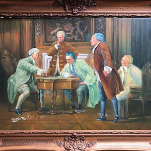 I giocatori d'azzardo di Vickers, dipinto ad olio su tela del XIX secolo. Nobili inglesi che giocano a carte e a dadi