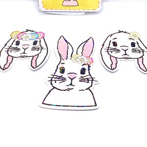 Set mit 3 holografischen Aufklebern, Hasen mit Sonnenblumen, florales Tierdesign, Aufkleber für Kindle und Laptop, Osterhase, Geschenk für sie