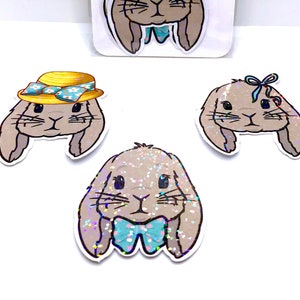 Set mit 3 holografischen Aufklebern, süßes Kaninchenpaket, florales Tierdesign, Osterdekoration für Kindle-Laptop, Geburtstagsgeschenk für sie