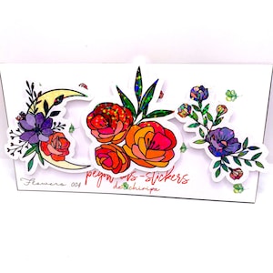 Set mit 3 holografischen Vinyl-Aufklebern, florales Aufkleberpaket, Dekoration für Laptop, Kindle und Handy, Muttertagsgeschenk, Geburtstag