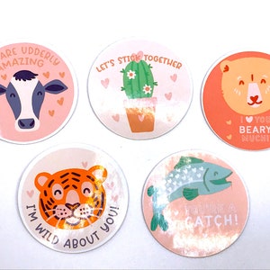 pegatinas pack de 5, animales, frases de amor