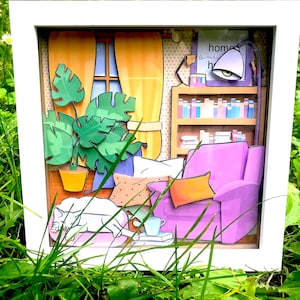 Quadro per angolo lettura 3D, scultura in carta a strati con profondità nella cornice, decorazione per biblioteca o soggiorno, regalo per gli amanti dei libri
