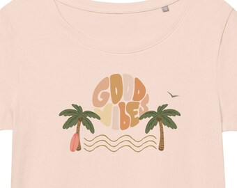Good Vibes Summer T Shirt, Eco Friendly Vegan T Shirt, Surf Print Shirt, Motivational TShirt, Slogan TShirt
