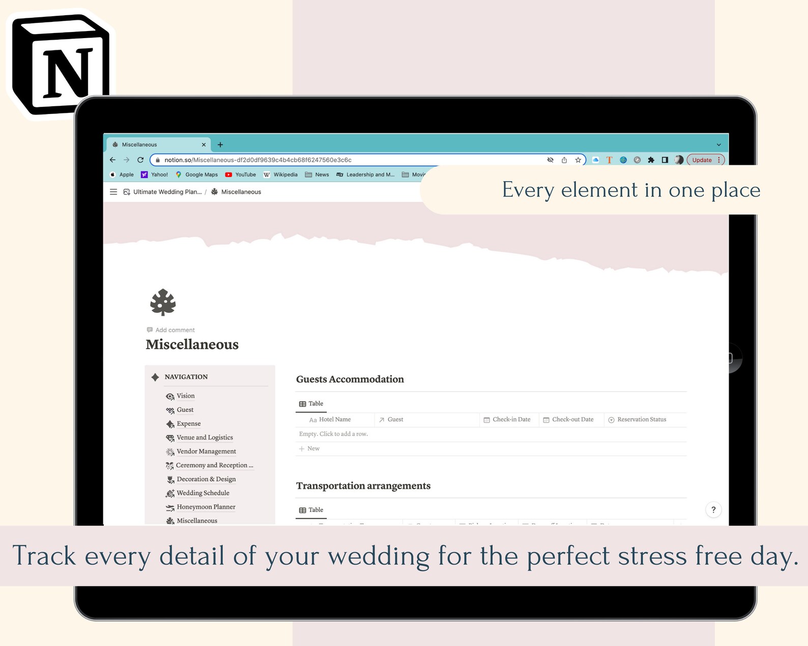 Wedding Planner Notion Template Notion Wedding Timeline - Etsy