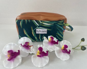Mixed faux leather toiletry bag