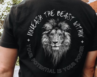 Front Back Unleash the Beast Tshirt, Workout T-Shirt for Men, Gym Muscle Shirt, Gym Lifting Apparel, Weightlifting Shirt, Fitness Lover,