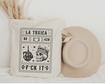 La Toxica Coffee Tote Bag, Chula, Chismosa Cabrona, Chingona Perrona Toxica, Gift for girlfriend, Gift for Latina, hispanic, Skull Mug Rebel