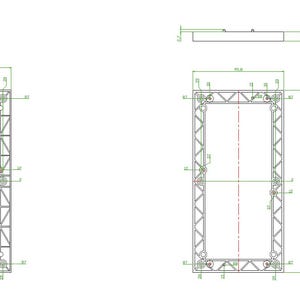 Pode incluir: Desenho t&eacute;cnico de uma estrutura met&aacute;lica retangular com dimens&otilde;es. A estrutura tem 243,3 cm de largura e 650 cm de altura. A vista lateral mostra uma profundidade de 1,8 cm. Linhas e n&uacute;meros verdes indicam as medidas.