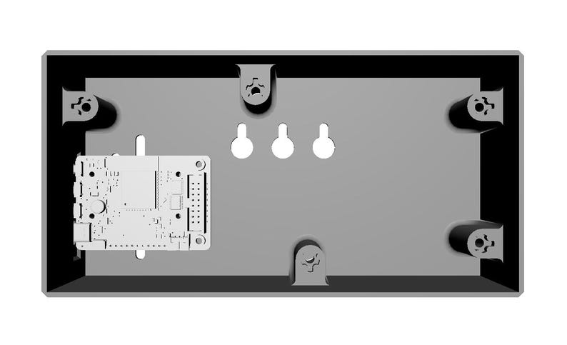 Pode incluir: Uma caixa retangular cinza com uma borda preta, com uma placa de circuito e hardware de montagem. A caixa tem v&aacute;rios pontos de montagem e uma s&eacute;rie de orif&iacute;cios para componentes. A placa de circuito &eacute; branca.