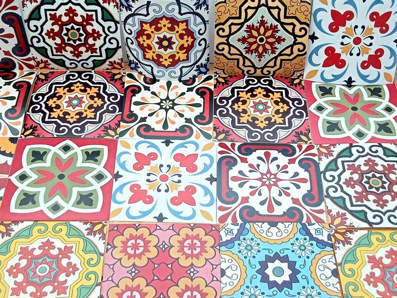 Mediterranean Patterned Tile, Mosaic, Collages, Patterned Adhesive Tile ...