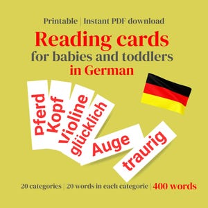 Montessori Lernkarten auf Deutsch, Lernkarten für Babies und Kleinkinder auf Deutsch lesen, Glenn Doman Lesemethode, Rote Wörter auf Deutsch