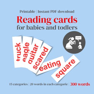 Tarjetas didácticas de lectura Montessori, Tarjetas didácticas de lectura de palabras rojas para bebés y niños pequeños, Método de lectura Glenn Doman, Programa de inteligencia