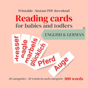 Rote Wörter Lesekarten in Englisch & Deutsch, Lesekarten für Babys und Kleinkinder, Glenn Doman Lesemethode, Montessori Karten