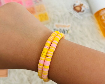 Pink lemonade Preppy Clay bead bracelet