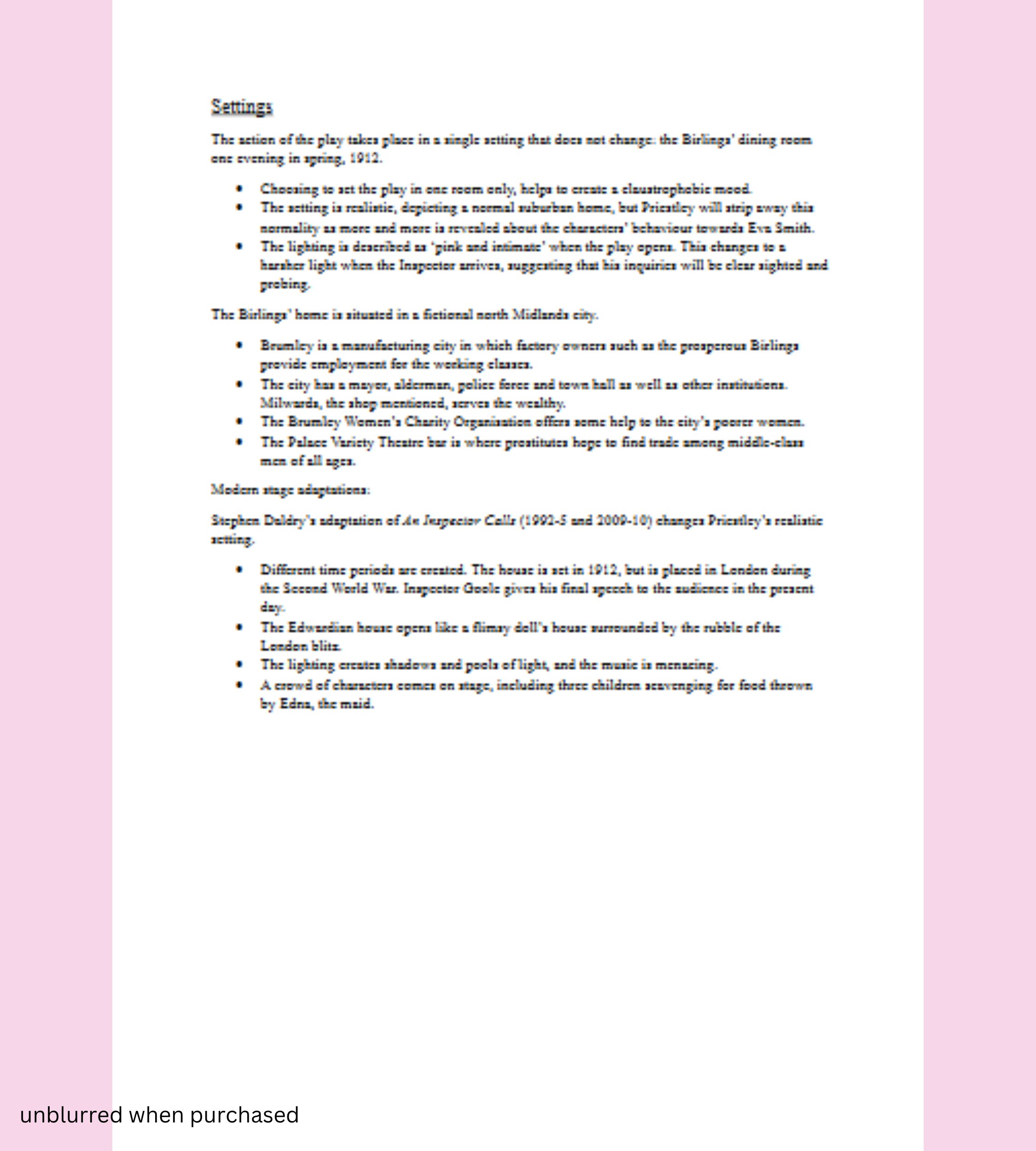 GCSE an Inspector Calls Notes Printable Revision Notes Etsy Australia