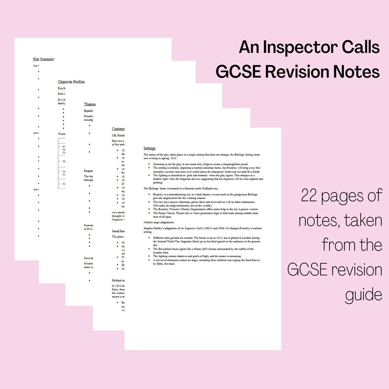 GCSE An Inspector Calls Notes Printable Revision Notes Etsy.de