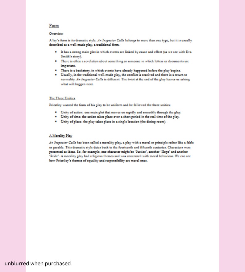 GCSE an Inspector Calls Notes Printable Revision Notes Etsy UK