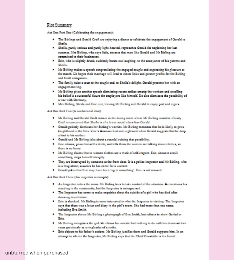 GCSE An Inspector Calls Notes Printable Revision Notes Etsy.de