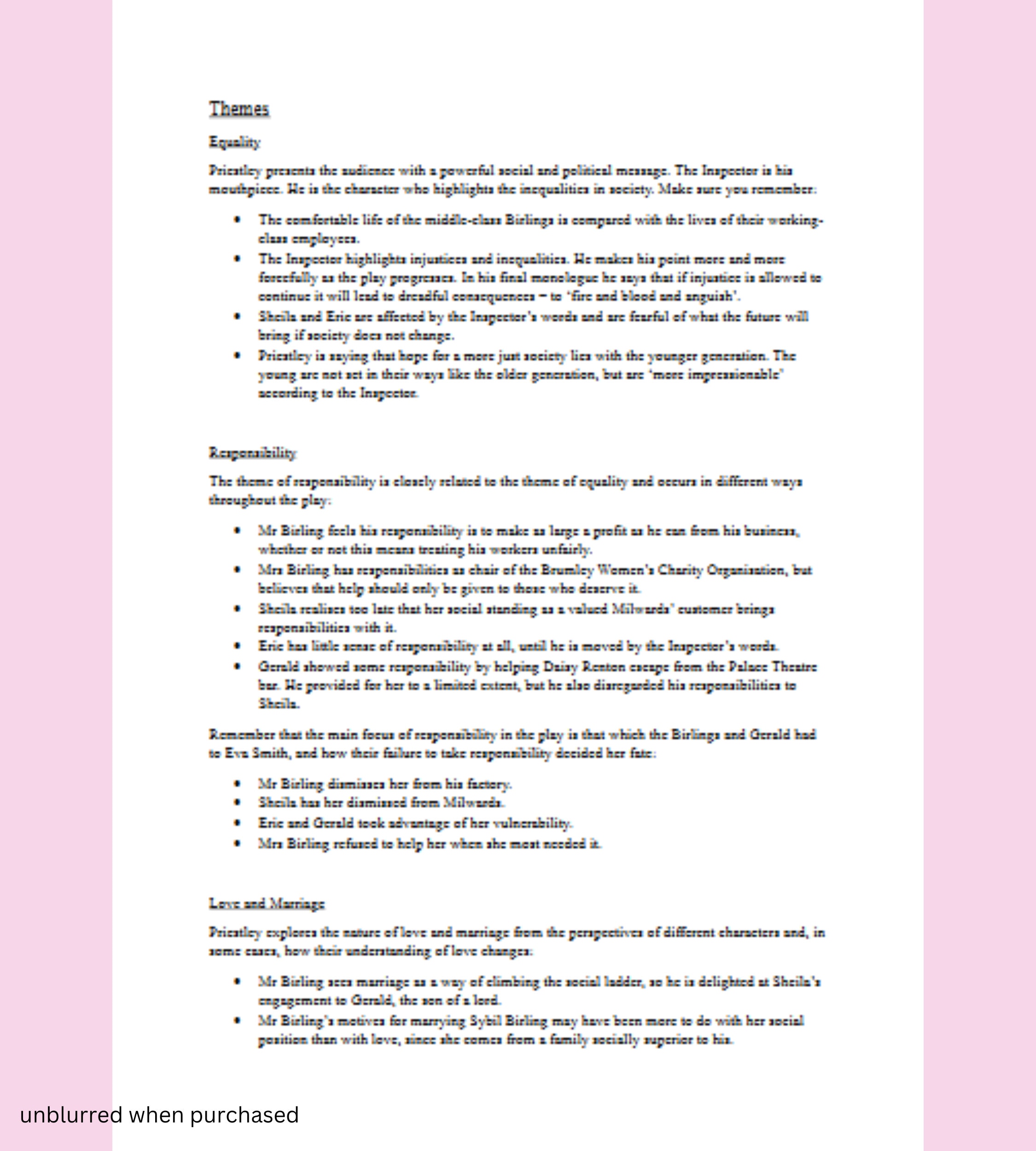 GCSE an Inspector Calls Notes Printable Revision Notes Etsy Australia