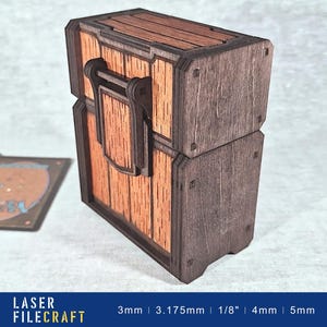 Card Storage Box with sliding hinge and lock. 3mm, 1/8in, 4mm, 5mm. SVG, DXF, Ai, PDF, LBRN2. Laser Cut Files (digital product)