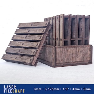 Boxed Pallet Coaster Set. 3mm, 1/8in, 4mm, 5mm. SVG, DXF, Ai, PDF, LBRN2. Laser Cut Files (digital product)
