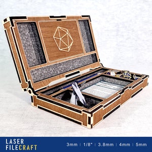 Boîte à dés. Coffre-fort RPG. Donjons et dragons. 3 mm, 1/8 po., 3,8 mm, 4 mm, 5 mm. Fichiers découpés au laser. SVG, AI, LBRN2 (produit numérique)