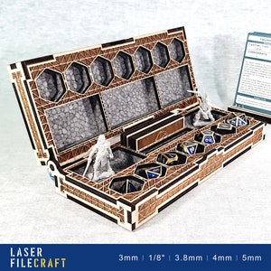 RPG D&D Würfel Box. Laser Cut Dateien für DnD Würfel, Miniaturen & Kartenaufbewahrung. 3mm, 1/8zoll, 3,8mm, 4mm, 5mm. SVG, AI, LBRN2 (digitales Produkt)
