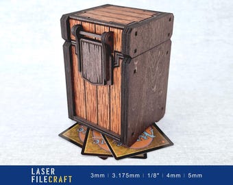 Card Storage Box with sliding hinge mechanism. 3mm, 1/8in, 4mm, 5mm. SVG, DXF, Ai, PDF, LBRN2. Laser Cut Files (digital product)