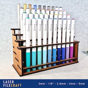 Cricut Pen Holder. Armazenamento e organizador de lápis. 3 mm, 1/8 pol., 3,8 mm, 4 mm, 5 mm. SVG, DXF, AI, LBRN2. Arquivos cortados a laser (produto digital)