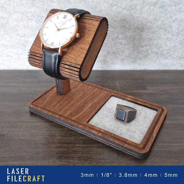 Watch Stand. Customizable Valet Tray. 3mm, 1/8 inch, 3.8mm, 4mm, 5mm. Laser cut files. SVG, AI, LBRN2 (digital product)