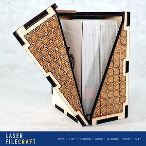 Card Deck Storage Box. Living hinges. 3mm, 1/8in, 3.8mm, 4mm, 4.5mm, 1/4in. Laser cut files. SVG, AI, LBRN2 (digital product)