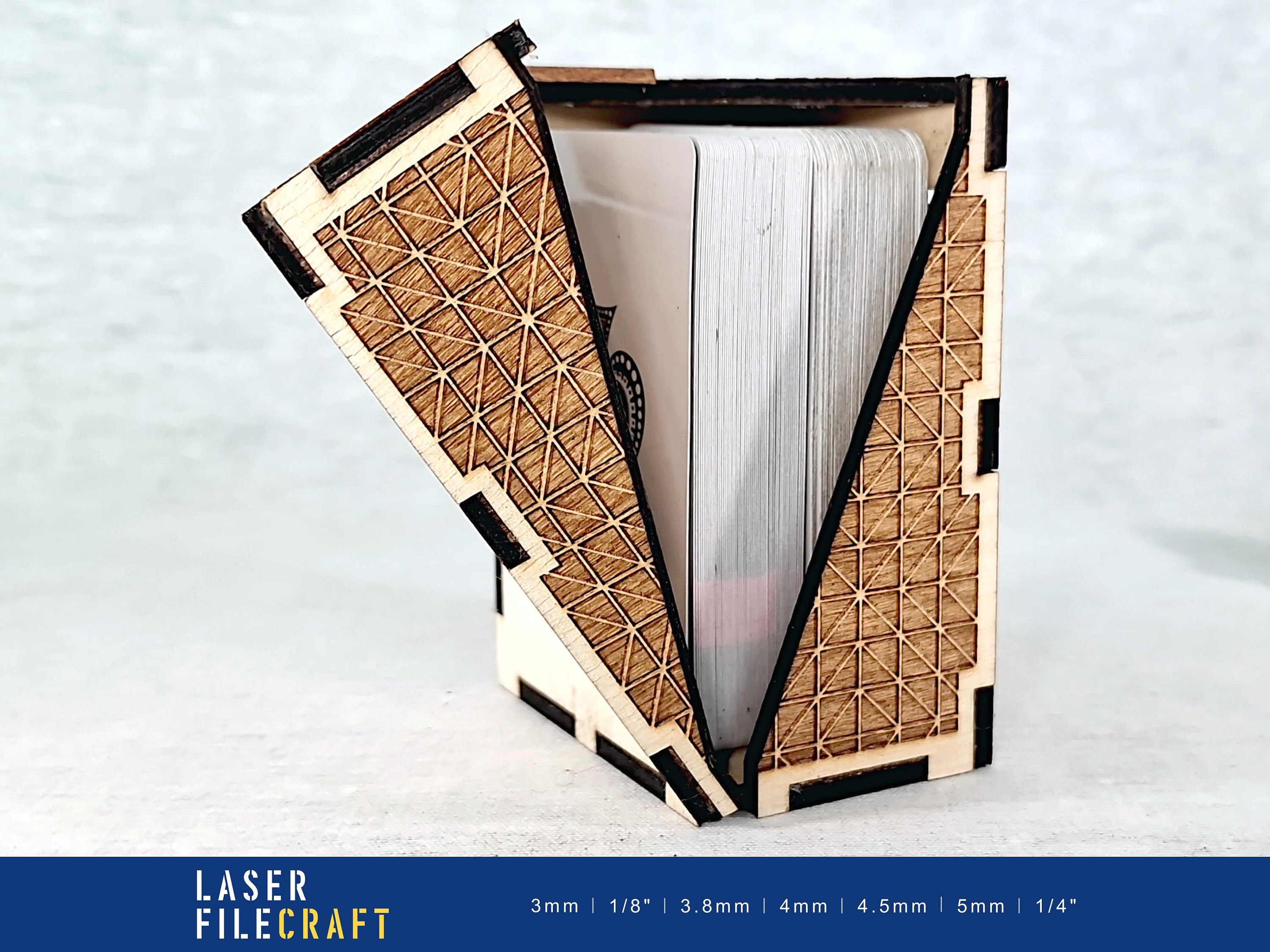 Laser Cut Card Deck Storage Box with Living Hinges (SVG, AI, LBRN2)