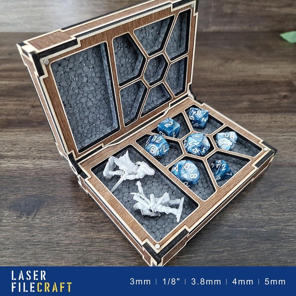 Dice Box. DnD Miniature Box. Dungeons and Dragons gift box. 3mm, 1/8in, 3.8mm, 4mm, 5mm. Laser cut files. SVG, AI, LBRN2(digital product)