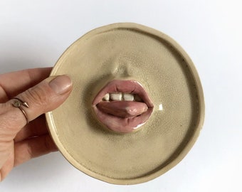 Ceramic jewelry plate, Incense holder burner, Decorative Plate, Ceramic Jewelry Dish, Ceramik Mouth wall decor, Bedroom decor, Ring Dish