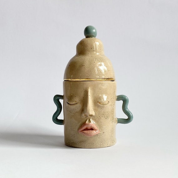 Handmade Ceramic Buddha Face Trinket Box - Eclectic Mystical Decor