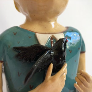 Kleiner Prinz Lampe, dekorative Tischlampen, Kinderzimmer Beleuchtung, Keramik Skulptur, Lampe mit Vogel Skulptur, Schreibtisch Dekoration Bild 8