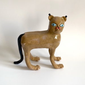 Wild cat figurine, Office desk decoration, Cat lover gift, Bohemian home decor, Large ceramic wild cat sculpture, Ceramic lion, Lynx statue image 4