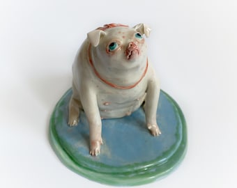 Ceramic dog sculpture, White dog figurine, Dog lover gift, Dog lover decoration, Ceramic dog figurine, Home decor, Office decor