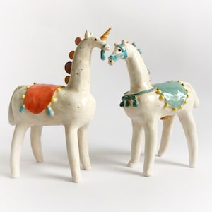 Ceramic horse figurine, Ceramic salt and pepper shakers, Ceramic unicorn, Unicorn figurine, White unicorn, Ceramic horse sculpture