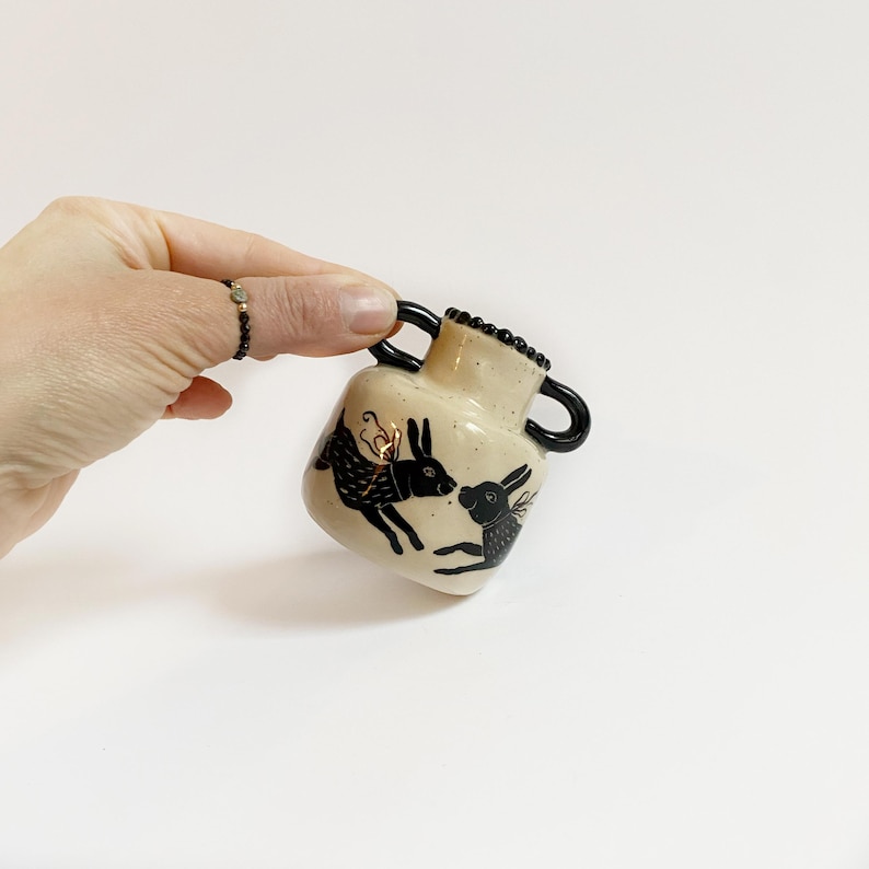Mini Vase With Painted Hares: Handmade Desk Decor - Etsy