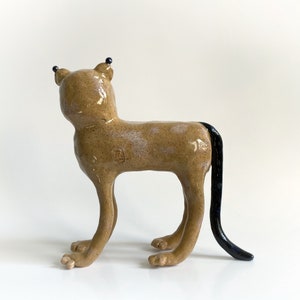 Wild cat figurine, Office desk decoration, Cat lover gift, Bohemian home decor, Large ceramic wild cat sculpture, Ceramic lion, Lynx statue image 8