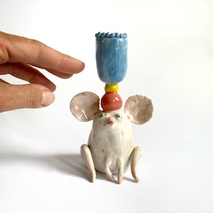 Bougeoir décoratif, souris blanche en céramique, décoration de table, cadeau de mariage, décoration de chambre de bébé, cadeau pour amateur de souris, cadeau pour amateur de rongeurs