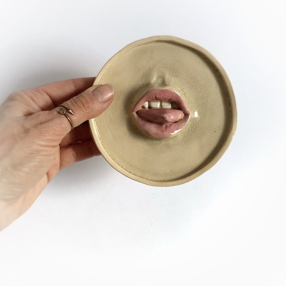 Ceramic jewelry plate, Incense holder burner, Decorative Plate, Ceramic Jewelry Dish, Ceramik Mouth wall decor, Bedroom decor, Ring Dish