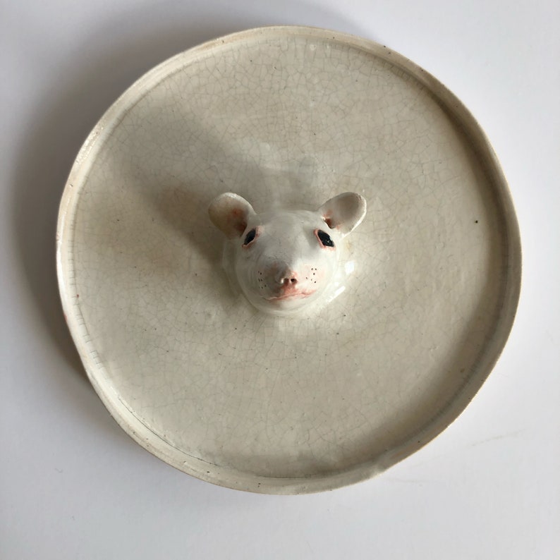 Decoración de pared de ratón, Plato de joyería de cerámica, Decoración de pared de estilo vintage, Centro de mesa de dormitorio, Plato de anillo de cerámica, Regalo para amantes de los ratones imagen 5