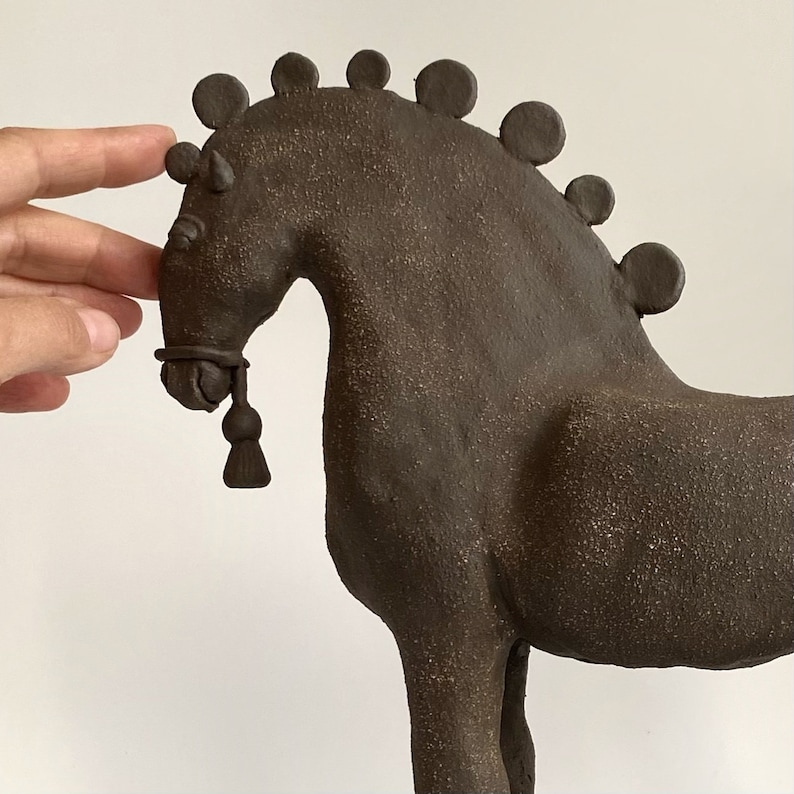 Ceramic horse sculpture, Vintage style horse sculpture, Horse lover gift, Ancient greek style horse sculpture, Collectible horse sculpture image 8