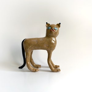 Wild cat figurine, Office desk decoration, Cat lover gift, Bohemian home decor, Large ceramic wild cat sculpture, Ceramic lion, Lynx statue image 2