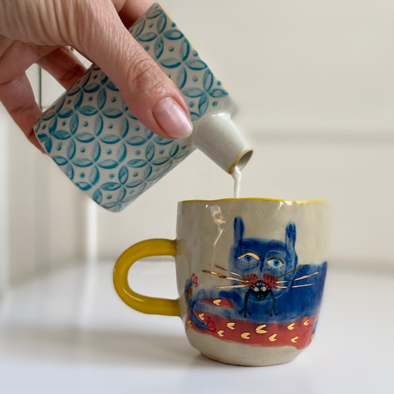 Cat lover mug, Hand painted mug, New job gift, Funny coffee mug, Long distance gift, Cat graphic, Eclectic style mug, Crazy cat lady gift