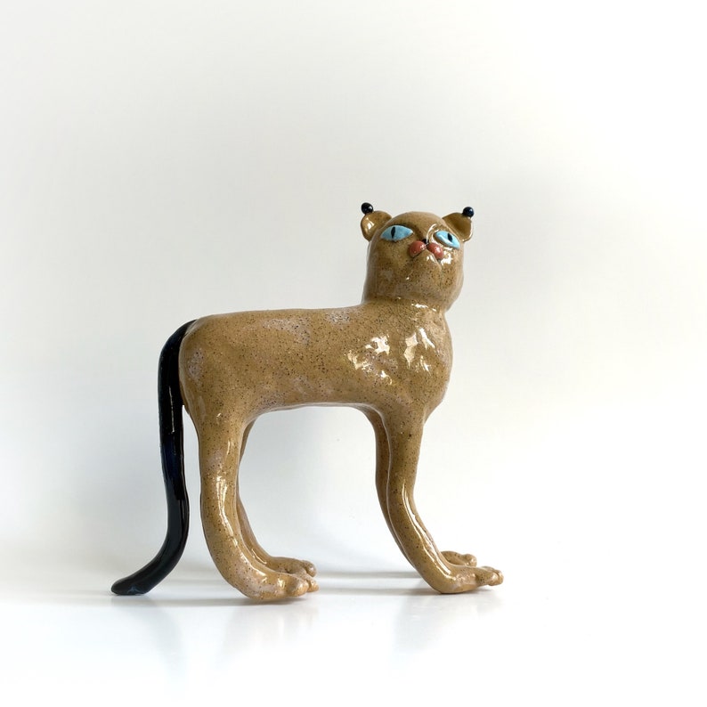 Wild cat figurine, Office desk decoration, Cat lover gift, Bohemian home decor, Large ceramic wild cat sculpture, Ceramic lion, Lynx statue image 5